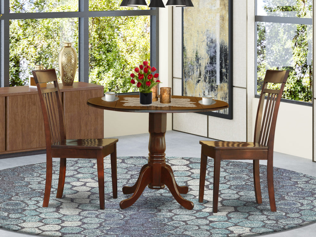 Perfectly Compact DLCA3-VP0-Q Dining Set with Drop Leaf Table and Seating for Two, 42-Inch, in Elegant Mahogany Finish