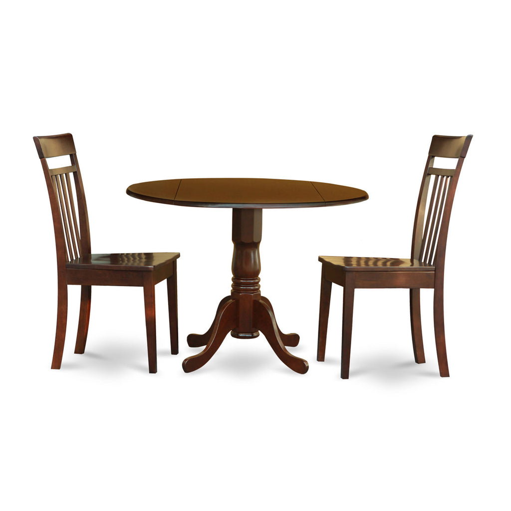 Perfectly Compact DLCA3-VP0-Q Dining Set with Drop Leaf Table and Seating for Two, 42-Inch, in Elegant Mahogany Finish