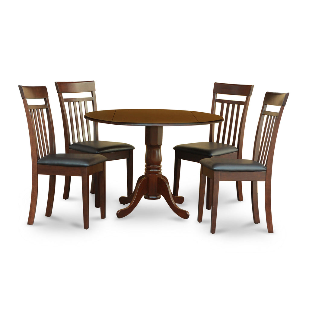DLCA5-7RB-FQ 5-Piece Dining Set Round Table with Drop Leaf & 4 Leather-Look Chairs, Mahogany, 42