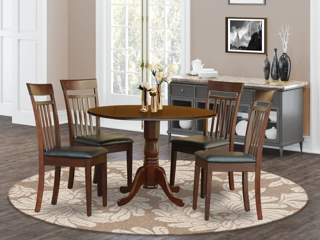 DLCA5-7RB-FQ 5-Piece Dining Set Round Table with Drop Leaf & 4 Leather-Look Chairs, Mahogany, 42