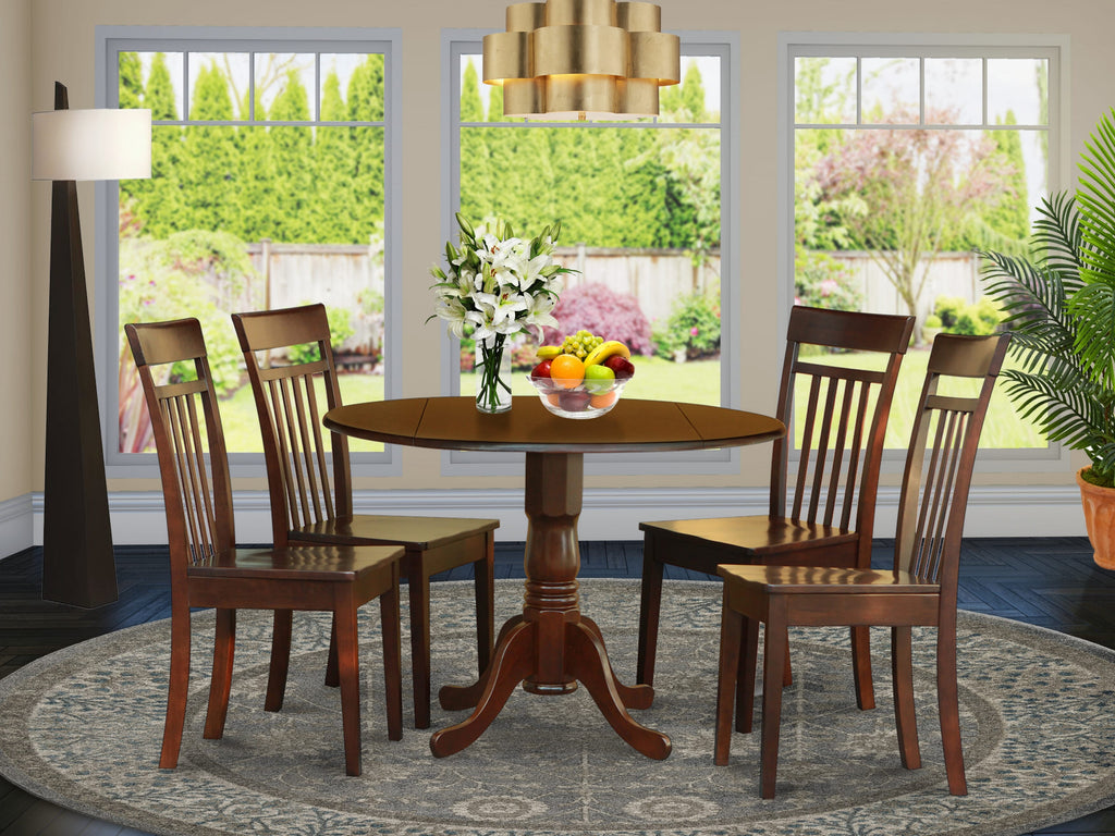 DLCA5-LKH-Q Circular Dining Ensemble with Dropleaf Table & Four Wood Seating Chairs, Tabletop 42-Inch, Light Khaki Oak Finish