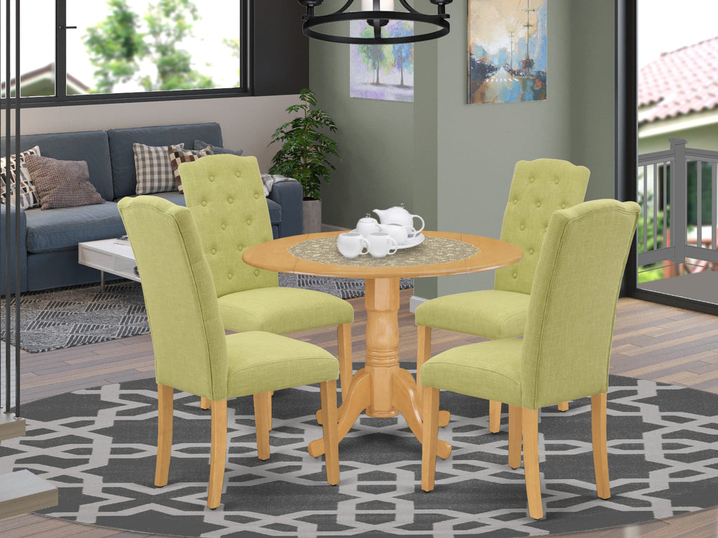 DLCE5-KTN-8N Dining Ensemble 5-Piece Set with Round Kitchen Table & Parson Chairs in Limelight Linen for Cozy Gatherings