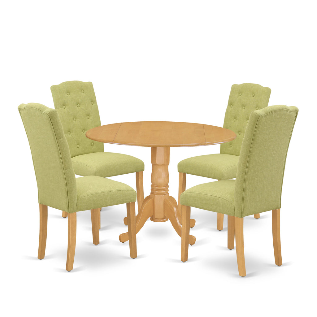 DLCE5-KTN-8N Dining Ensemble 5-Piece Set with Round Kitchen Table & Parson Chairs in Limelight Linen for Cozy Gatherings