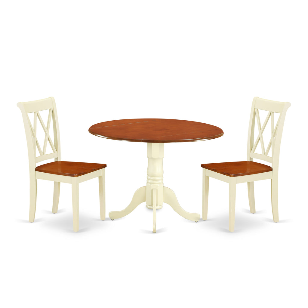 DLCL3-OP5-F 3-Piece Compact Dining Set with Drop-Leaf Table and Two Chairs, Buttermilk & Cherry, 42x42