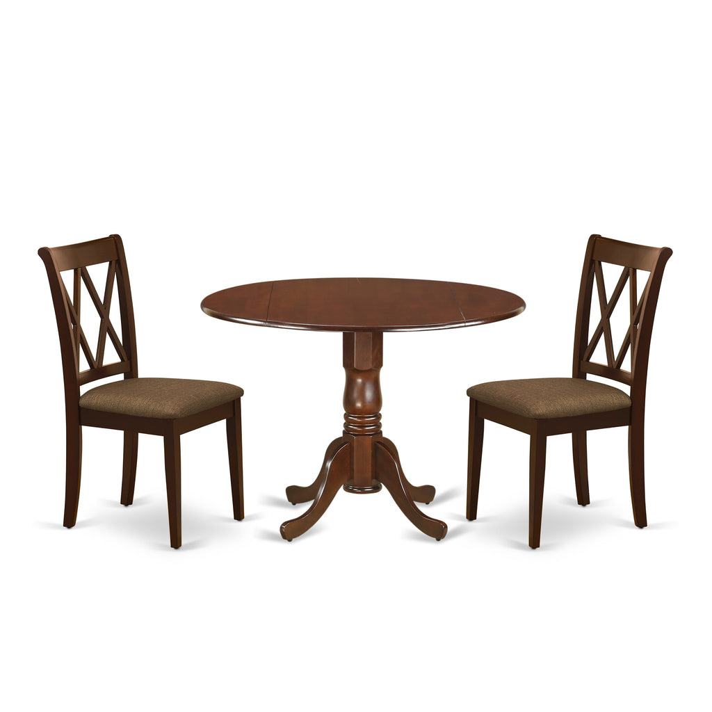 DLCL3-3HB-V Compact 3-Piece Set with Dropleaf Table and Upholstered Chairs for Cozy Dining Spaces, 42x42 Inch, Mahogany Elegance