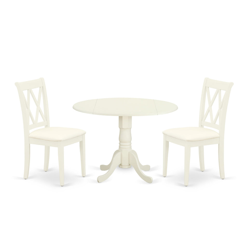 DLCL3-7RK-V 3-Piece Set Compact Drop-leaf Table with White Linen Fabric Seating for Cozy Dining Areas