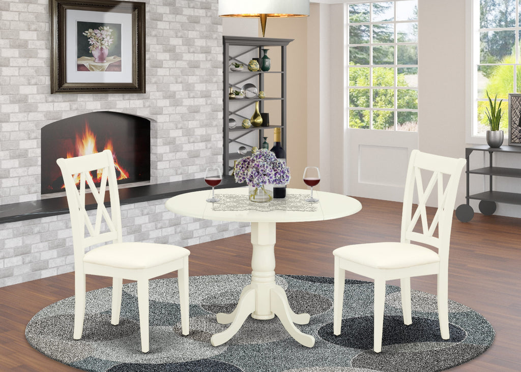 DLCL3-7RK-V 3-Piece Set Compact Drop-leaf Table with White Linen Fabric Seating for Cozy Dining Areas