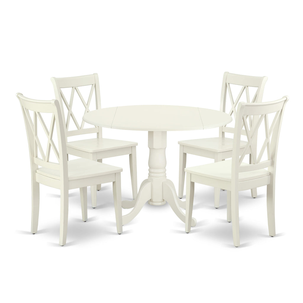 DLCL5-BOD-3 Timeless 5-Piece Dining Ensemble Round Dropleaf Table & 4 Chairs, Rich Wood Finish