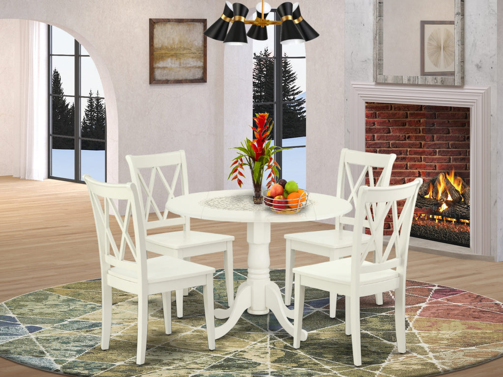 DLCL5-BOD-3 Timeless 5-Piece Dining Ensemble Round Dropleaf Table & 4 Chairs, Rich Wood Finish