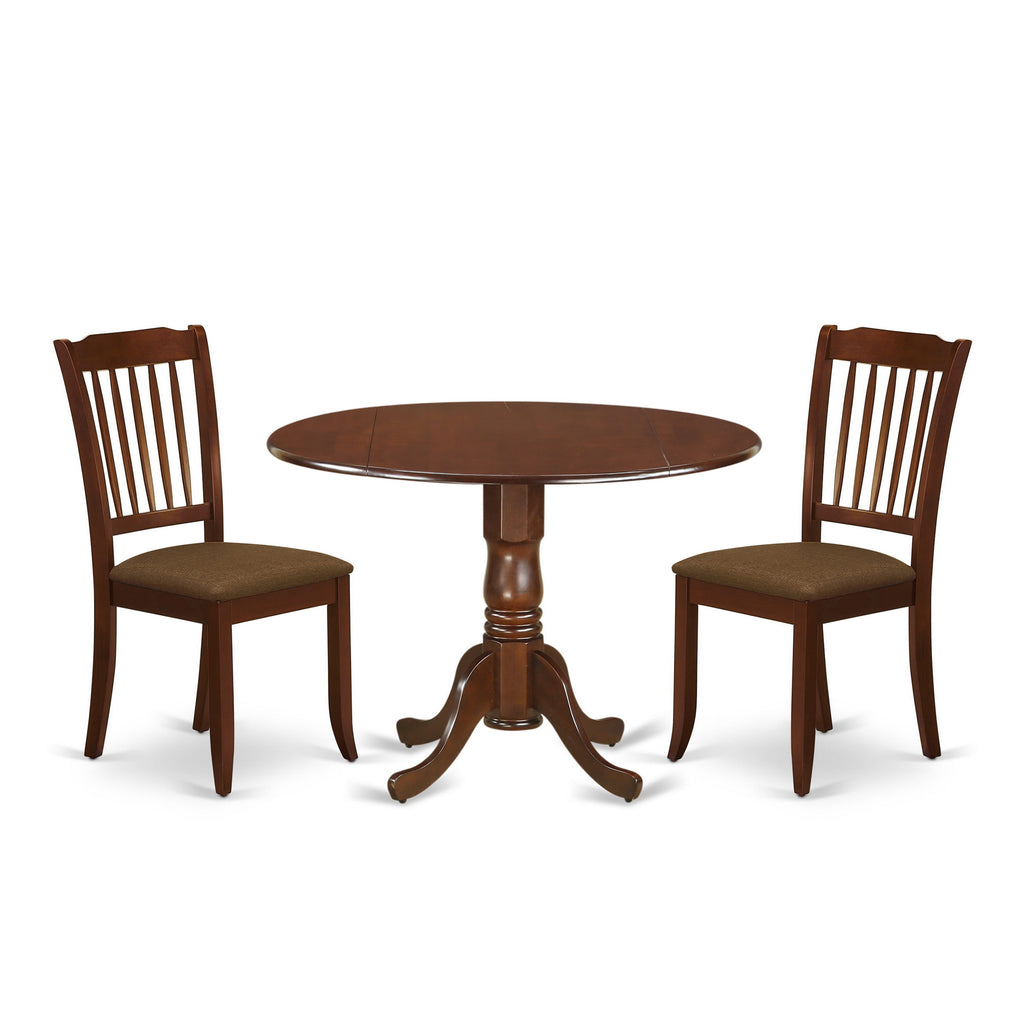 Transform Your Dining Space with DLDA3-UXD-Q Set 3-Piece Round Table and Linen Chairs, Mahogany Charm