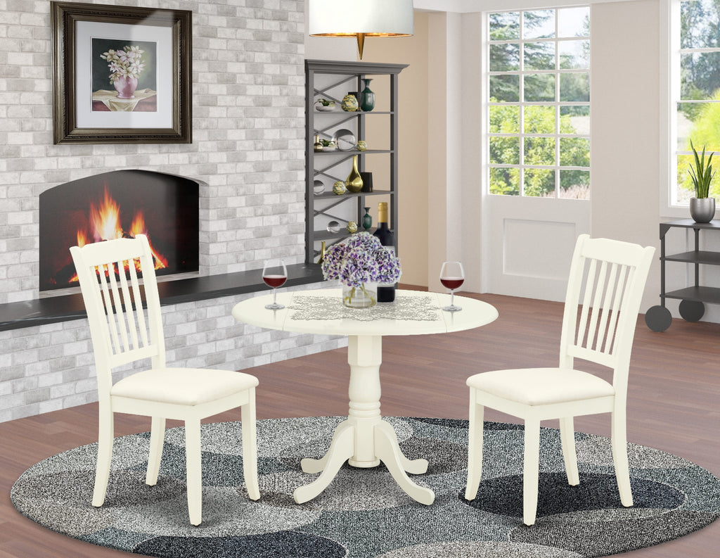 3-Piece Dining Set DLDA3-1TY-D Small Space Dining Table & Chairs Ensemble with Dropleaf in White Finish