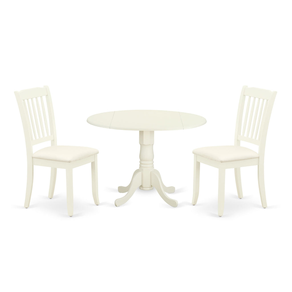 3-Piece Dining Set DLDA3-1TY-D Small Space Dining Table & Chairs Ensemble with Dropleaf in White Finish