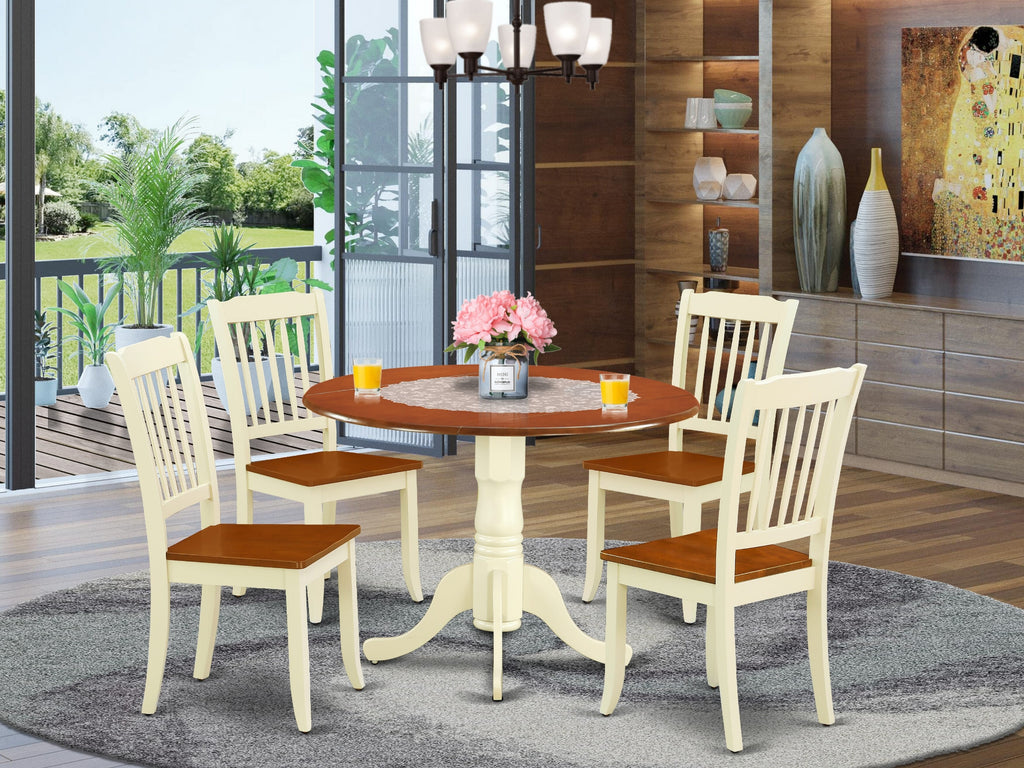 DLDA5-3YL-R 5 Piece Dining Set with Round 42 Table and 4 Slatted Chairs