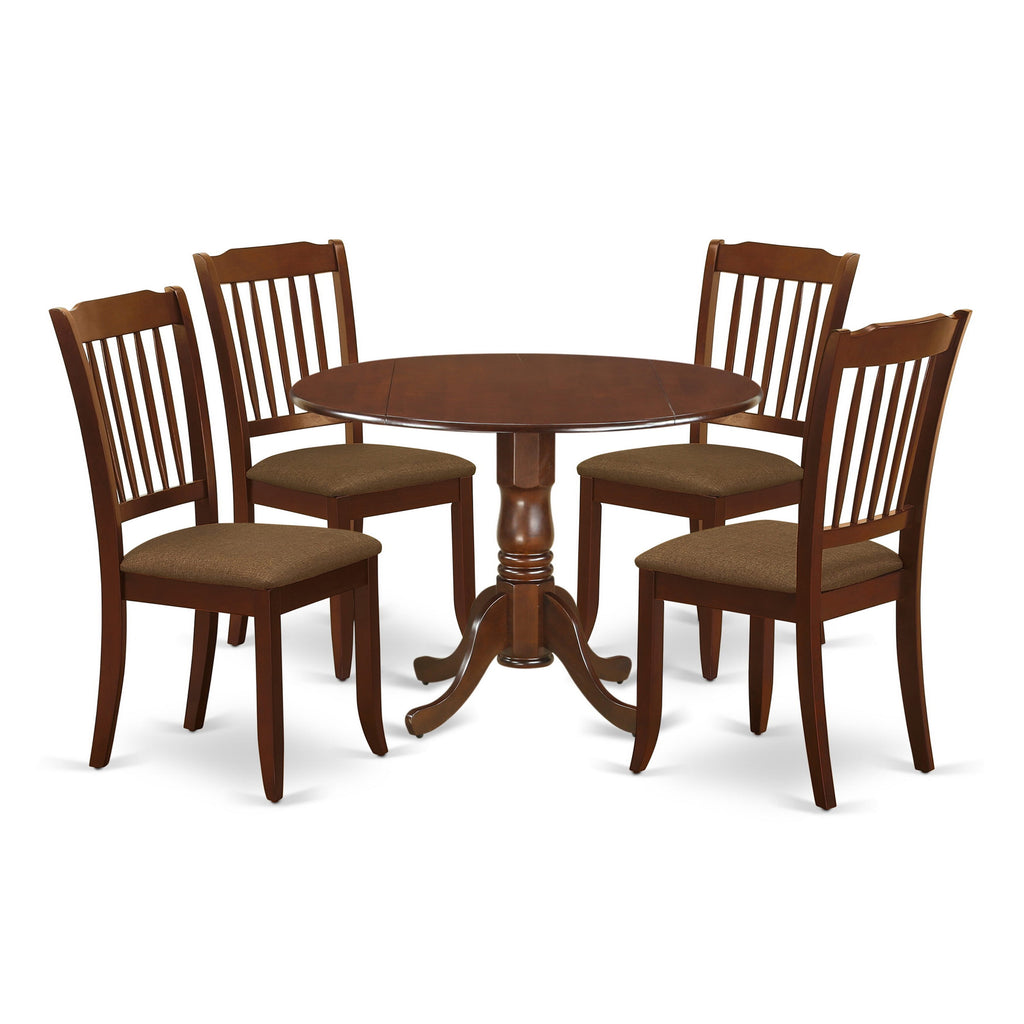 Set DLDA5-134-7 Five-Piece Dining Ensemble with Expandable Table and Upholstered Seats in Rich Mahogany
