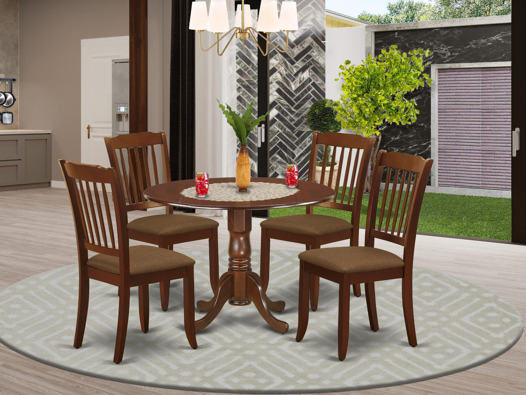 Set DLDA5-134-7 Five-Piece Dining Ensemble with Expandable Table and Upholstered Seats in Rich Mahogany