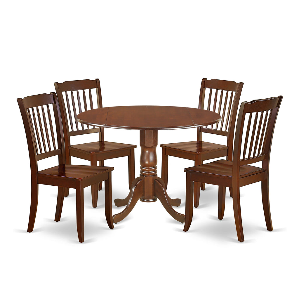 DLDA5-7RG-K Elegant 5 Piece Mahogany Dining Ensemble with Dropleaf Table and Four Chairs
