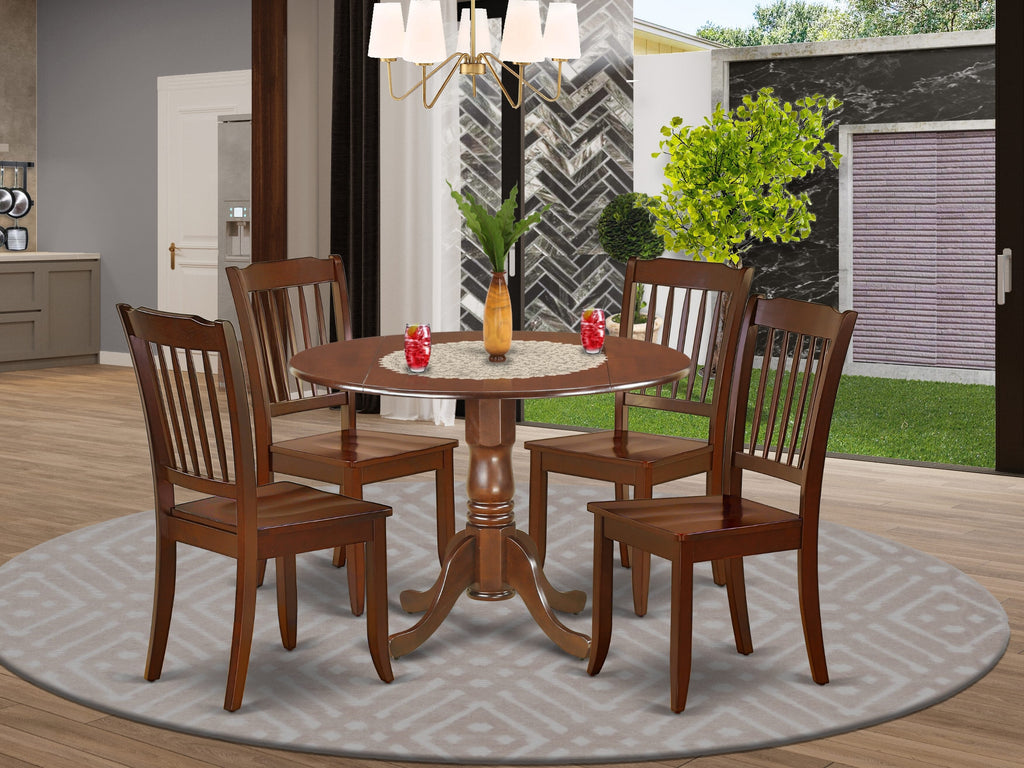 DLDA5-7RG-K Elegant 5 Piece Mahogany Dining Ensemble with Dropleaf Table and Four Chairs