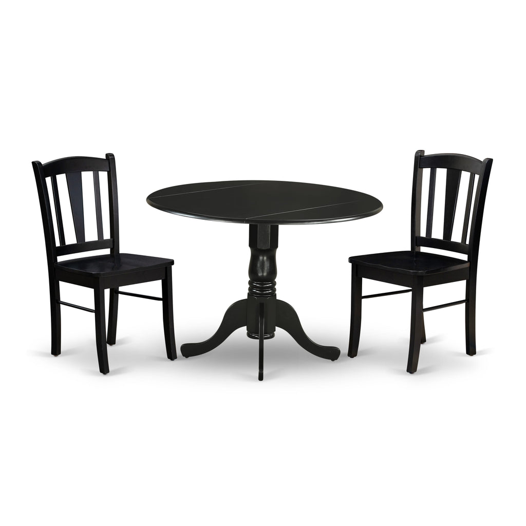DLDL3-GIA-3 3-Piece Dining Set with Round Table and Drop Leaf Accompanied by a Pair of Chairs, 42 Black