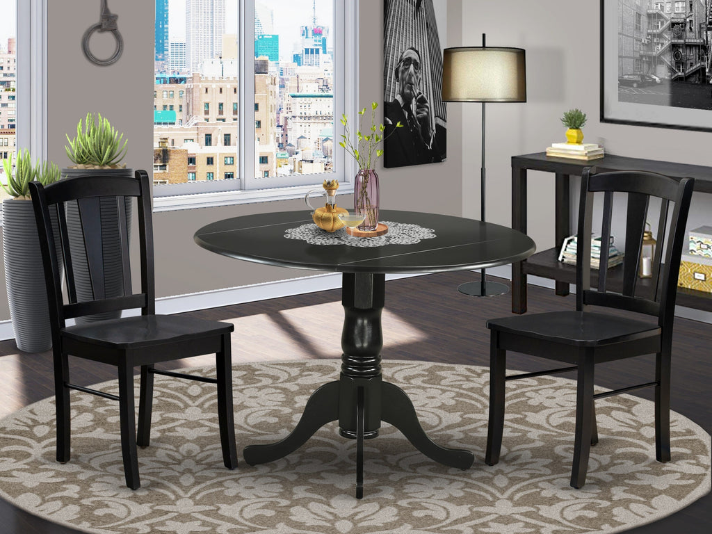 DLDL3-GIA-3 3-Piece Dining Set with Round Table and Drop Leaf Accompanied by a Pair of Chairs, 42 Black