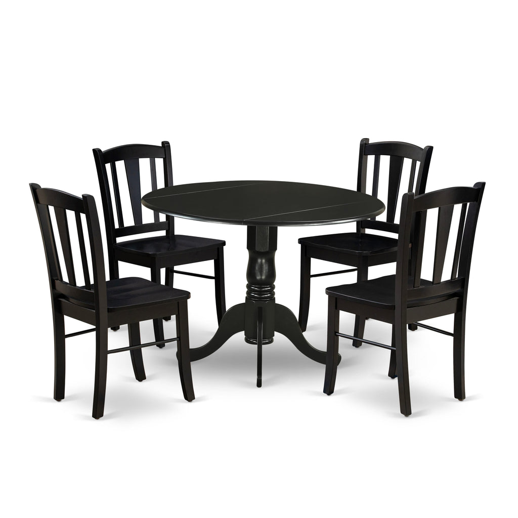 DLDL5-LJ5-D 5-Piece Round Table Set with Dropleaf & 4 Chairs for Dining Space, 42 Black