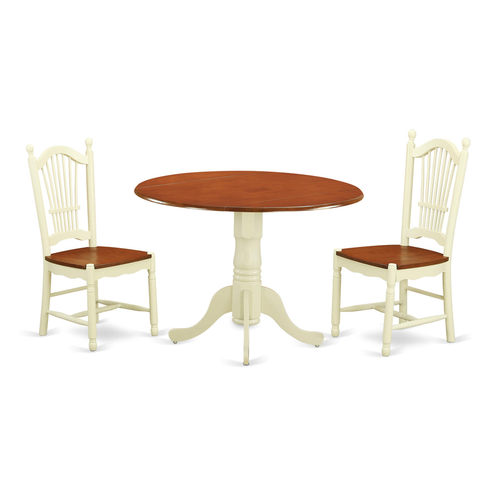 DLDO3-DTN Delightful 3-Piece Dining Set with Charming Dropleaf Table and Two Chairs, 42x42 Inch, Buttermilk & Cherry
