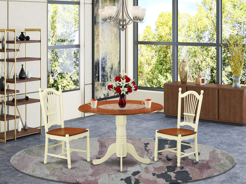 DLDO3-DTN Delightful 3-Piece Dining Set with Charming Dropleaf Table and Two Chairs, 42x42 Inch, Buttermilk & Cherry