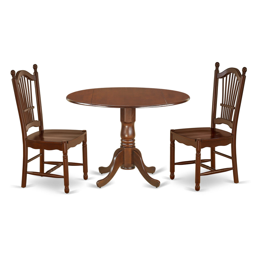 DLDO3-3BD-8 - Elegant 3-Piece Mahogany Dining Set with Round Dropleaf Table & Chairs, 42x42