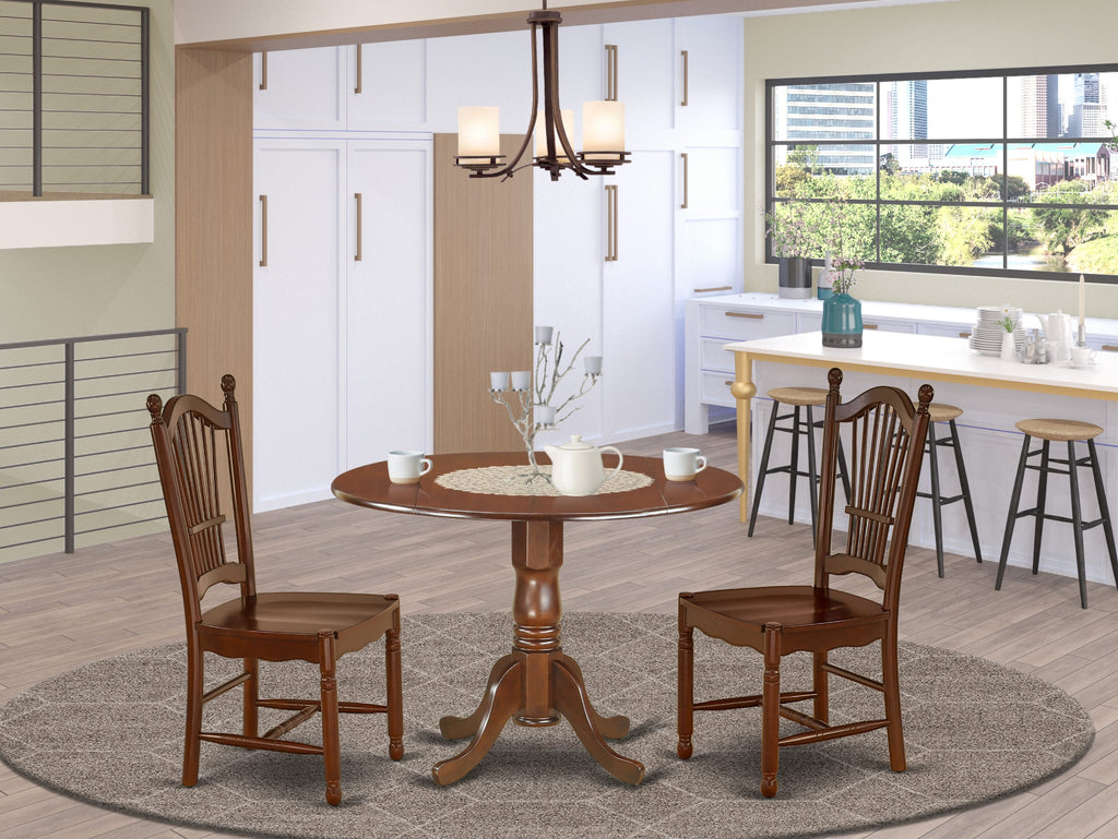 DLDO3-3BD-8 - Elegant 3-Piece Mahogany Dining Set with Round Dropleaf Table & Chairs, 42x42