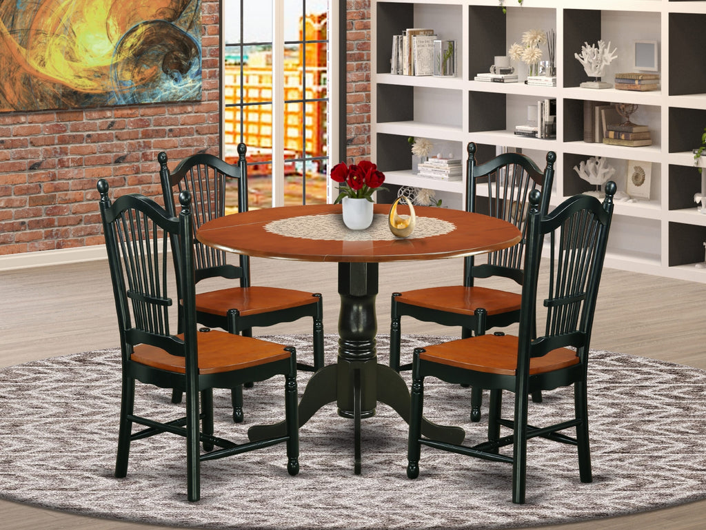 DLDO5-JRB-1 Sleek 5-Piece Dining Set with Foldable Round Table and Four Chairs, 42x42, in Rich Black & Cherry
