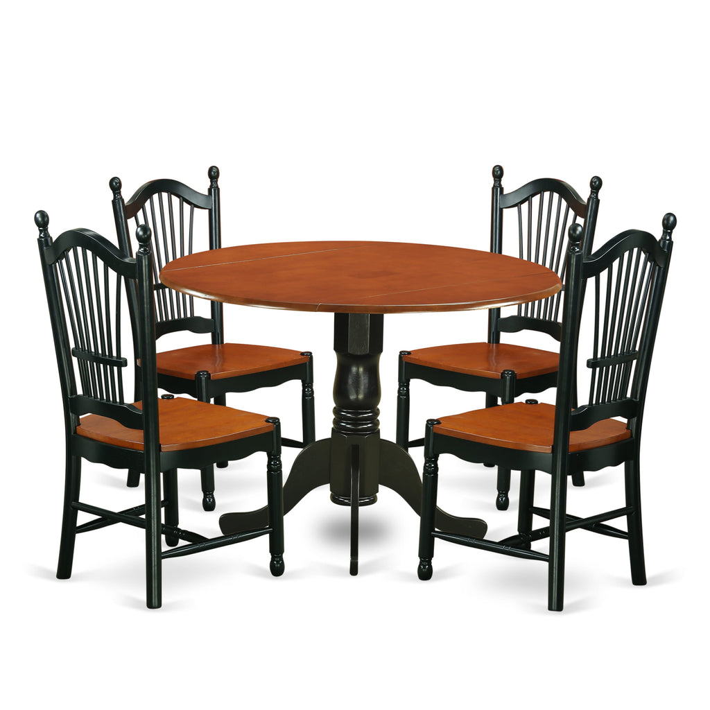 DLDO5-JRB-1 Sleek 5-Piece Dining Set with Foldable Round Table and Four Chairs, 42x42, in Rich Black & Cherry