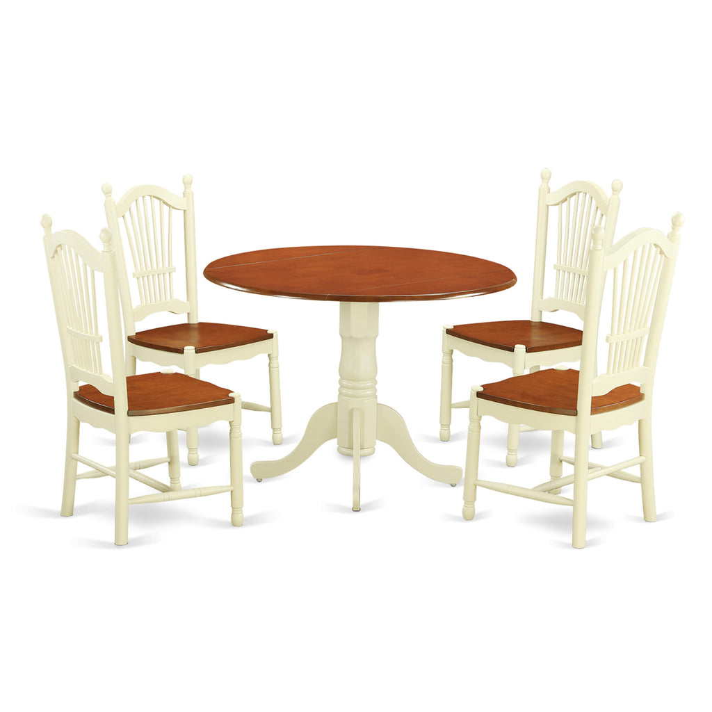 DLDO5-W2U-3 5-Piece Dining Ensemble with Folding Leaf Table and 4 Chairs, 42-Inch, Cherry Tones