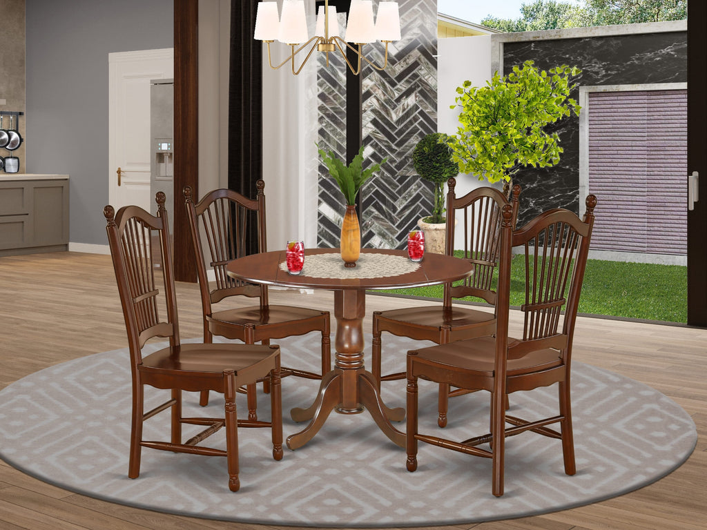 DLDO5-ICJ-Z Mahogany Kitchen Ensemble Round Drop-leaf Table & 4 Chair Set (5 Pieces, 42 x 42)