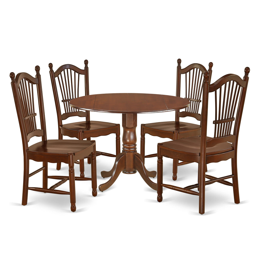 DLDO5-ICJ-Z Mahogany Kitchen Ensemble Round Drop-leaf Table & 4 Chair Set (5 Pieces, 42 x 42)
