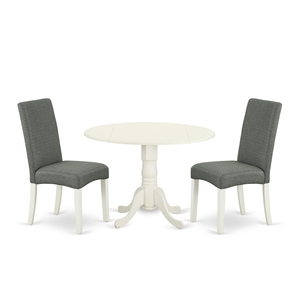DLDR3-END-IR Three-Piece Dining Set with Drop Leaf Round Table & Chairs in White