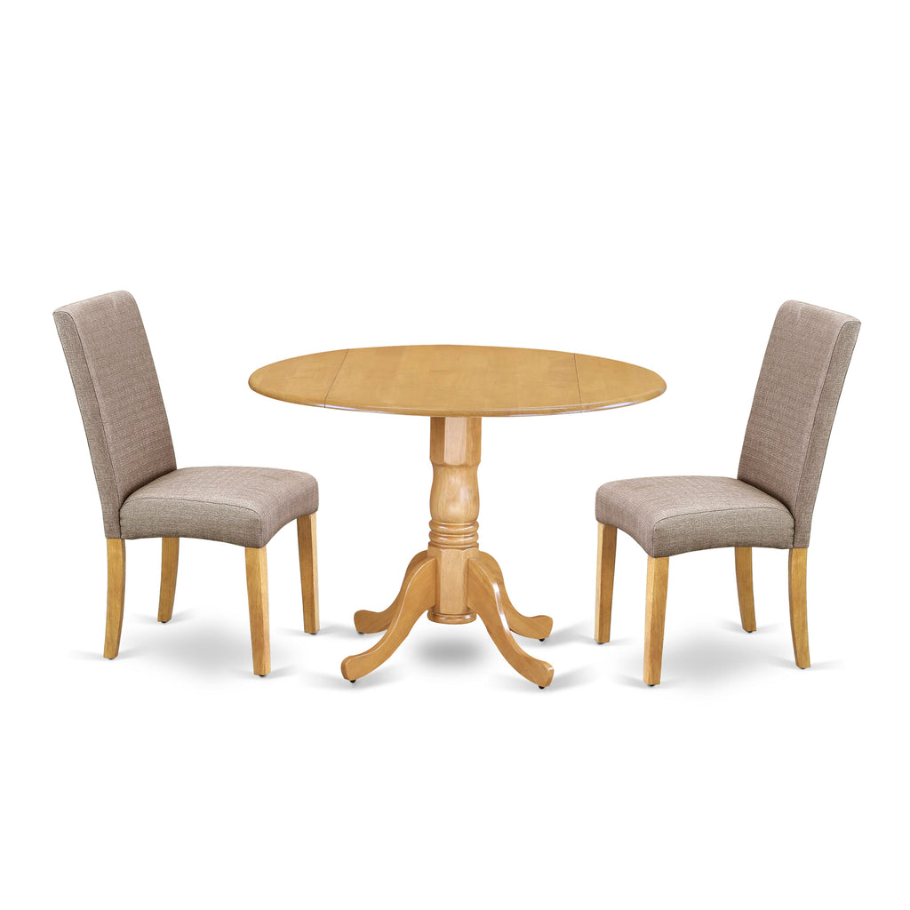 Explore DLDR3-VR4-8D Set Chic 3-Piece Dining Set with Round Dropleaf Table & 2 Dark Khaki Chairs