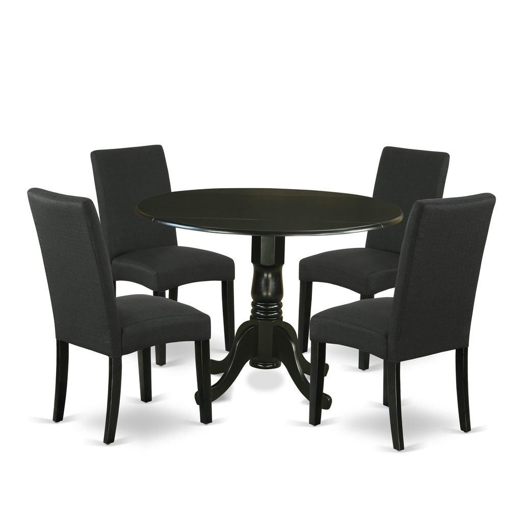 DLDR5-1OU-K8 Elegant 5-Pc Dining Set with Round Table, Dropleaf & 4 Charcoal Upholstered Chairs, 42x42