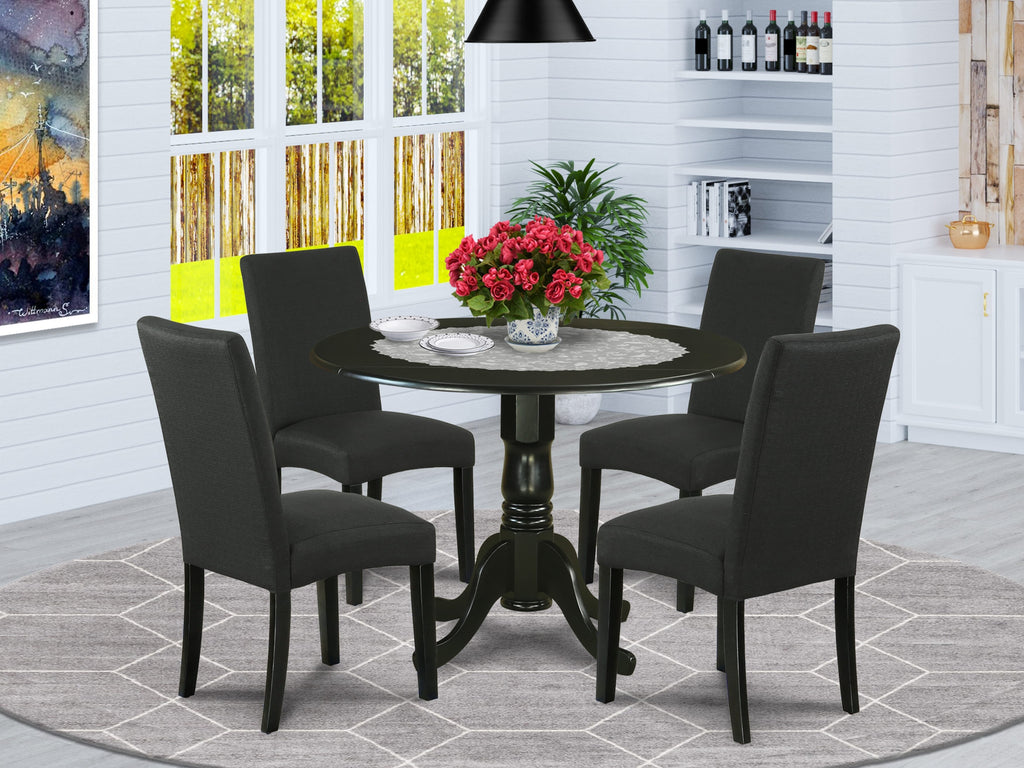 DLDR5-1OU-K8 Elegant 5-Pc Dining Set with Round Table, Dropleaf & 4 Charcoal Upholstered Chairs, 42x42
