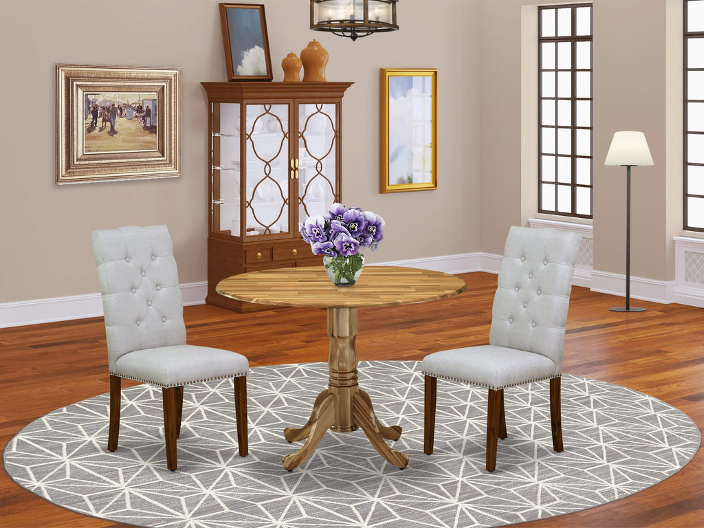 DLEL3-8SP-CE Modern Dining Set 3-Piece with Round Drop Leaf Table & 2 Elegant Grey Parsons Chairs, 42