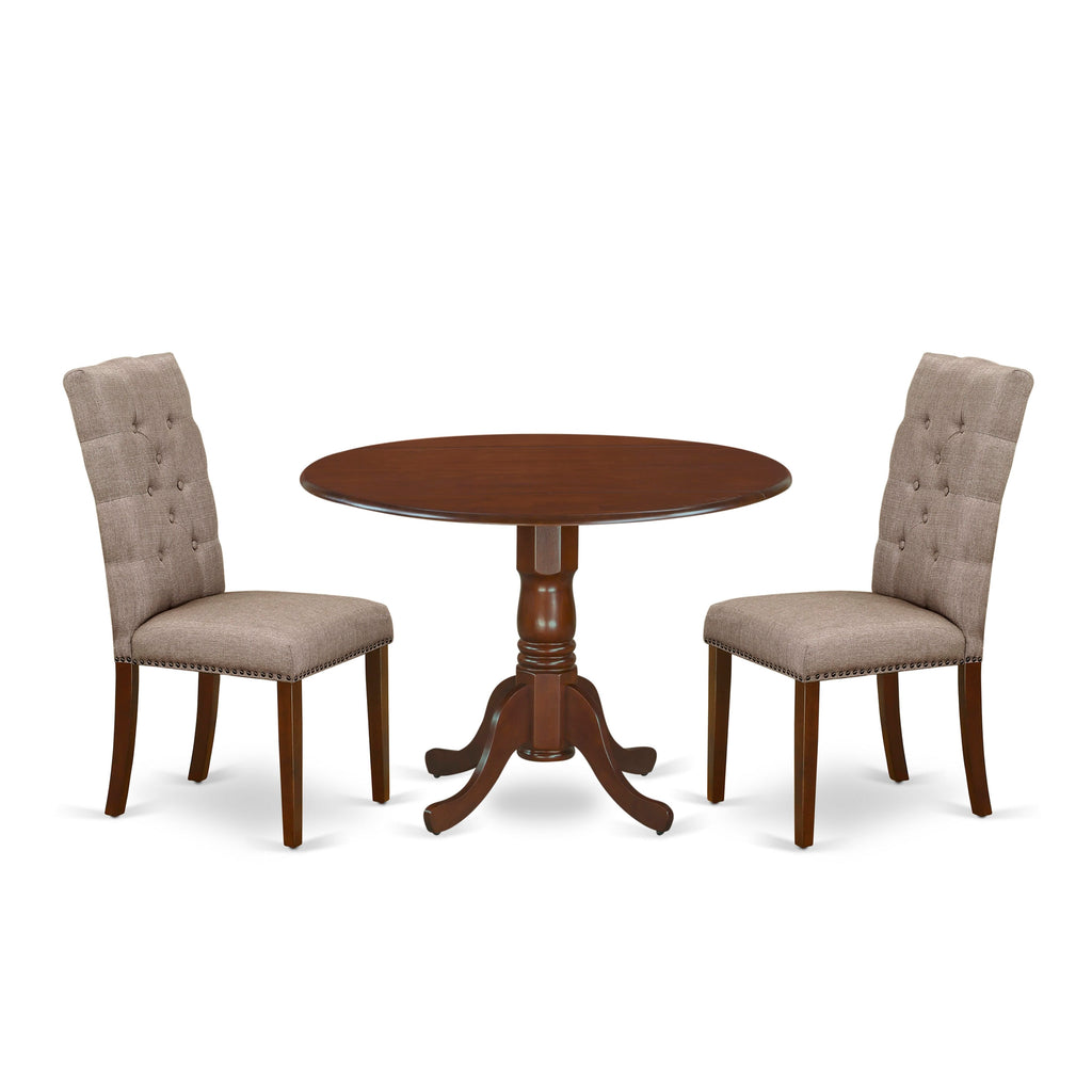 DLEL3-ZJJ-04 3-Piece Set With Drop Leaf Dining Table and Upholstered Seats in Elegant Mahogany