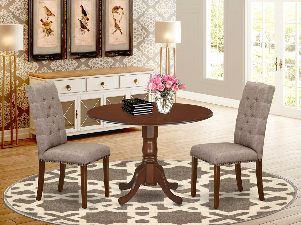 DLEL3-ZJJ-04 3-Piece Set With Drop Leaf Dining Table and Upholstered Seats in Elegant Mahogany