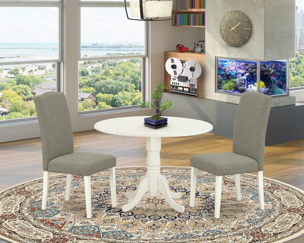 DLEN3-FPI-1S Elegant 3 Piece Dining Set with Dropleaf Table & 2 Shitake Linen Chairs, Linen White