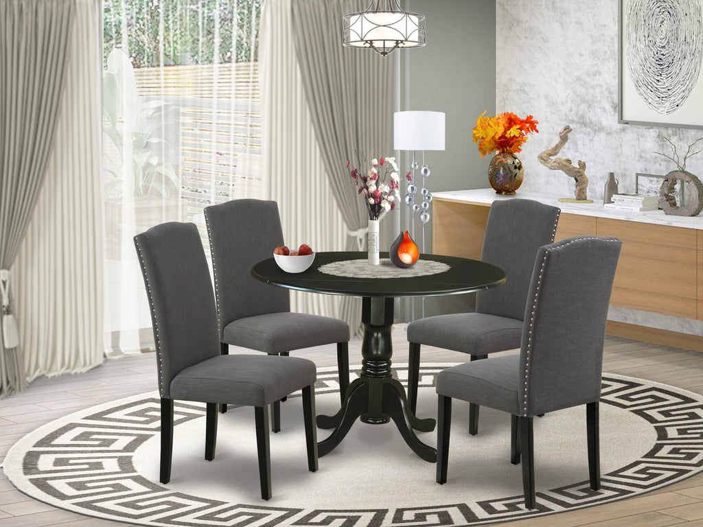 DLEN5-7NM-3I Modern 5-Piece Dining Ensemble with Drop Leaf Table & 4 Parson Chairs, Black