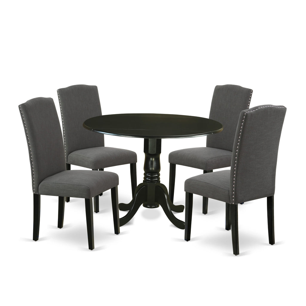 DLEN5-7NM-3I Modern 5-Piece Dining Ensemble with Drop Leaf Table & 4 Parson Chairs, Black