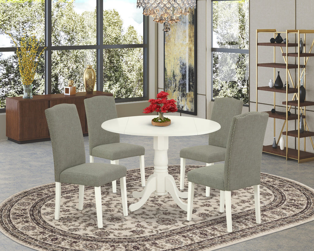 Inviting 5-Piece Dining Ensemble DLEN5-LGK-ZG with Dropleaf Table & Shitake Chairs, 42x42