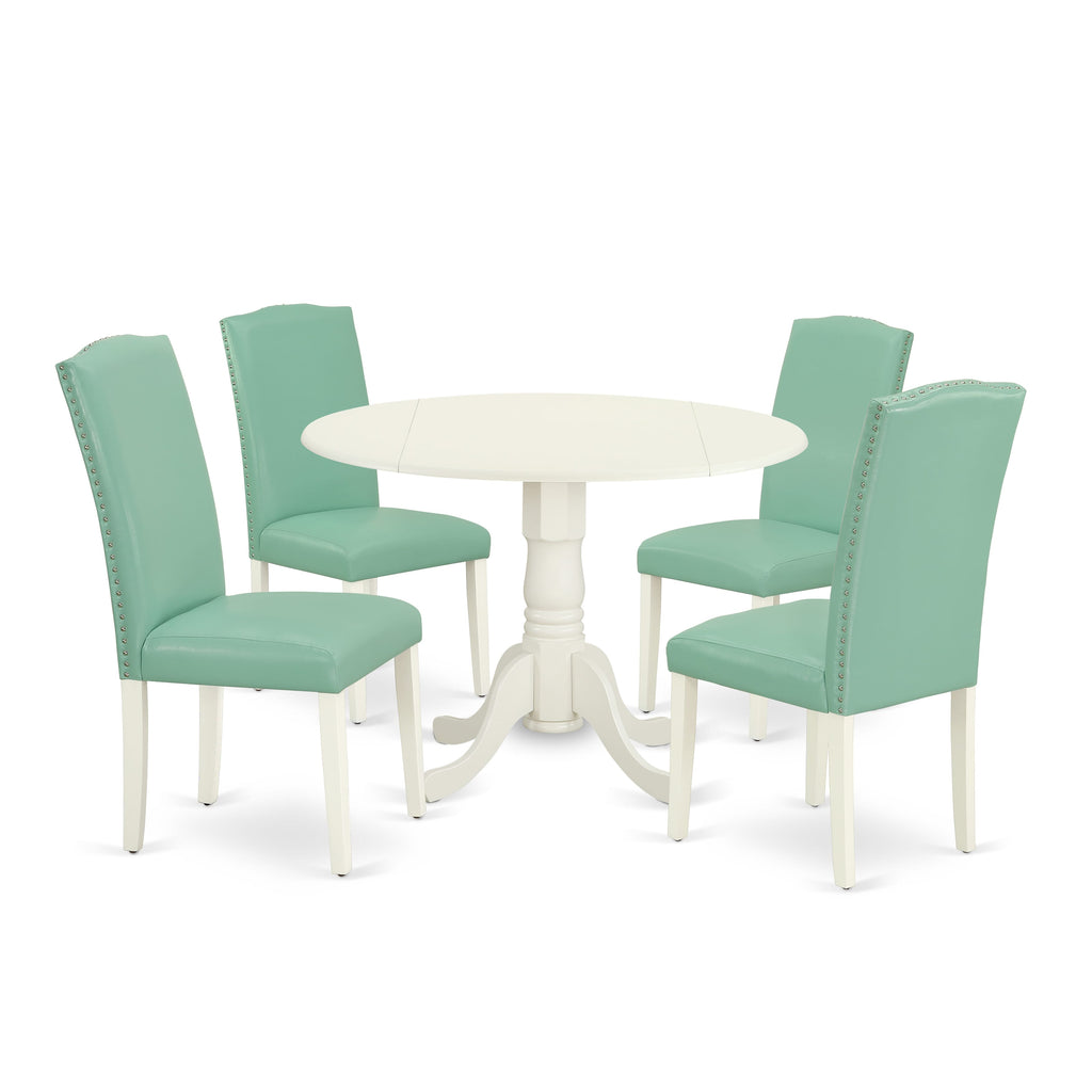 DLEN5-0YK-8N Set 5 Pieces Dining Ensemble, Dropleaf Table & 4 Pond Leather Chairs in Linen