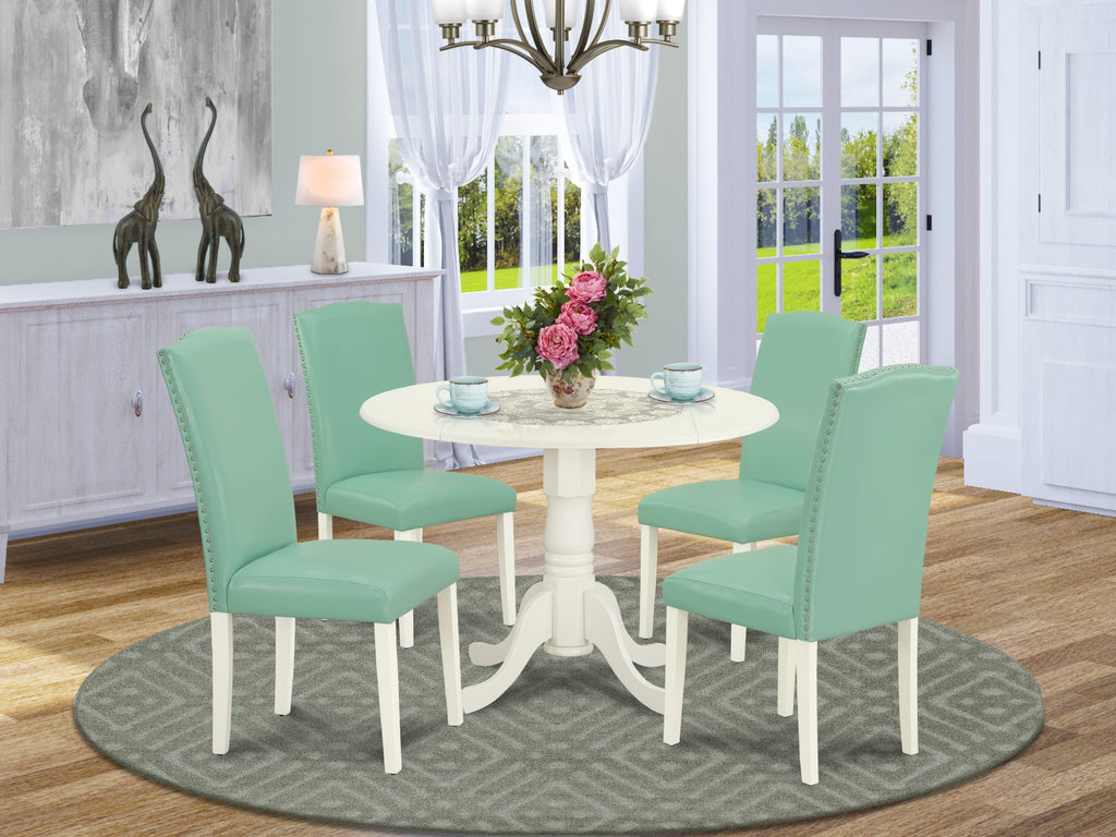 DLEN5-0YK-8N Set 5 Pieces Dining Ensemble, Dropleaf Table & 4 Pond Leather Chairs in Linen