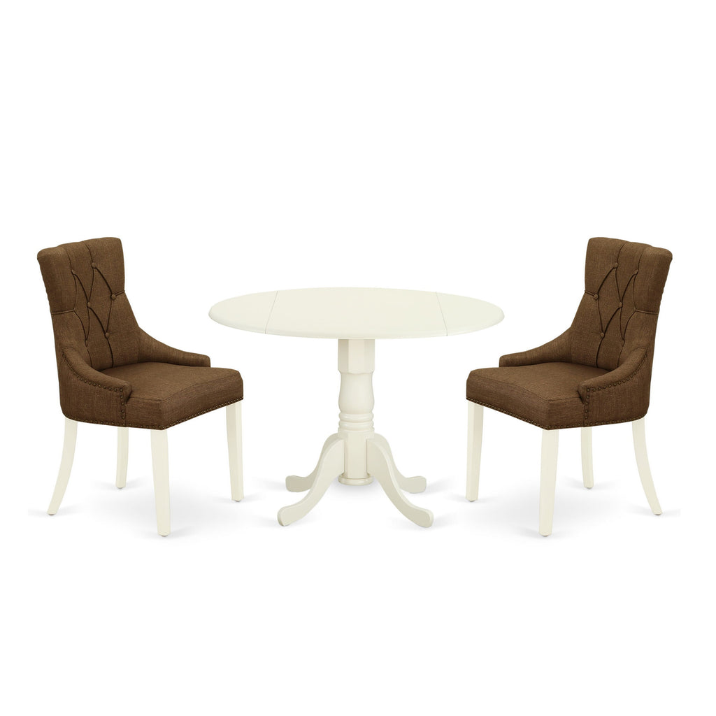 DLFR3-K18-FI Trio Dining Ensemble with Drop-leaf Table & 2 Fabric-Lined Chairs, 42x42, Linen White
