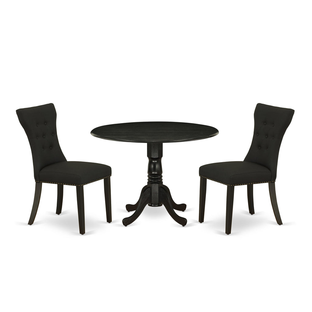 DLGA3-EUB-RC 3 Piece Dining Set with Dropleaf Table & Upholstered Black Chairs for Compact Areas, 42