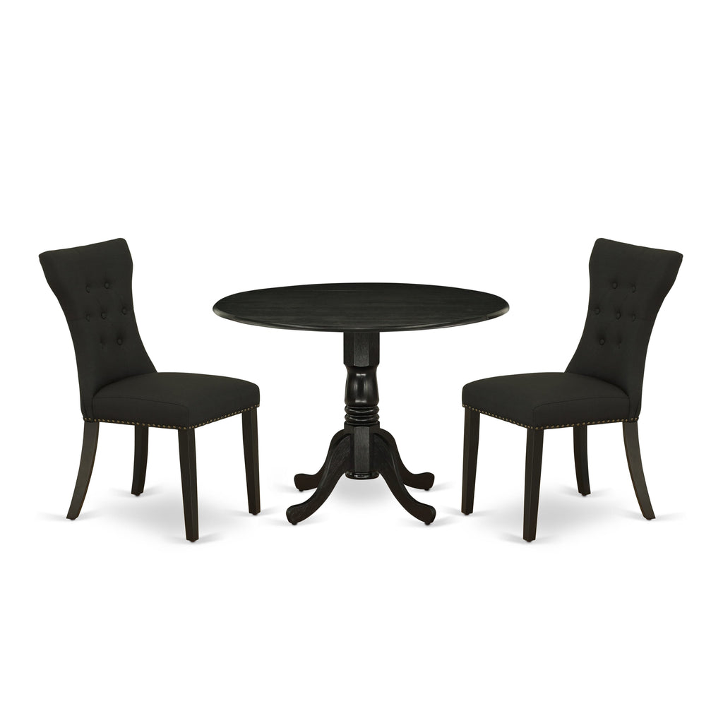 Dining Set DLGA3-0O0-5Z 3-Piece Featuring Round Dropleaf Table and Two Black Chairs, 42 Size
