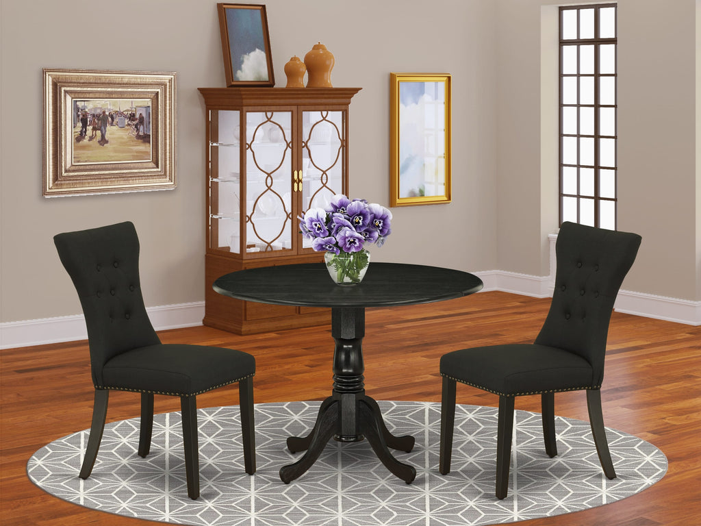 Dining Set DLGA3-0O0-5Z 3-Piece Featuring Round Dropleaf Table and Two Black Chairs, 42 Size